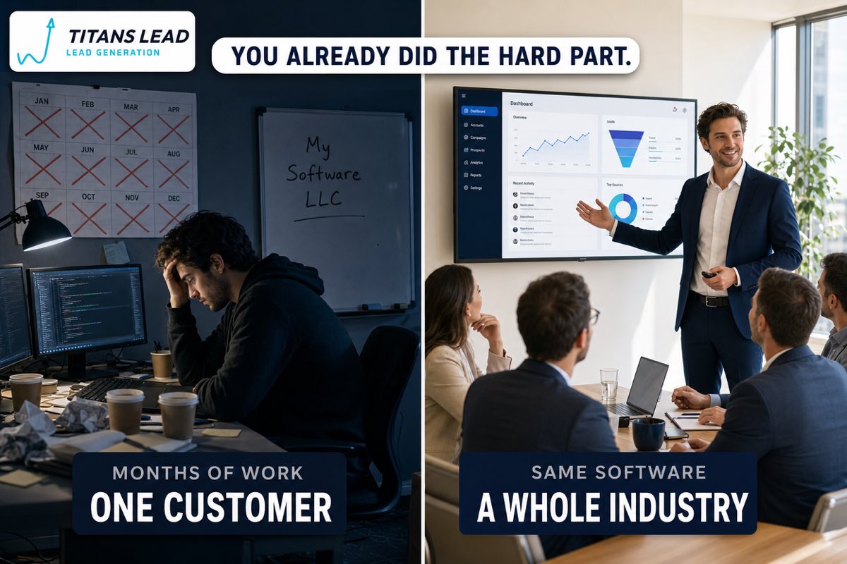 Months of solitary work for one customer, versus the same software being presented to a room of buyers from the same industry.