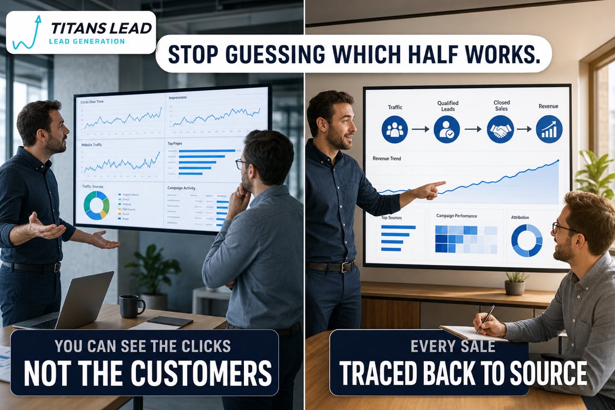 A dashboard showing only clicks and impressions with nobody able to say what sold, versus a working attribution dashboard tracing every sale back to its source.