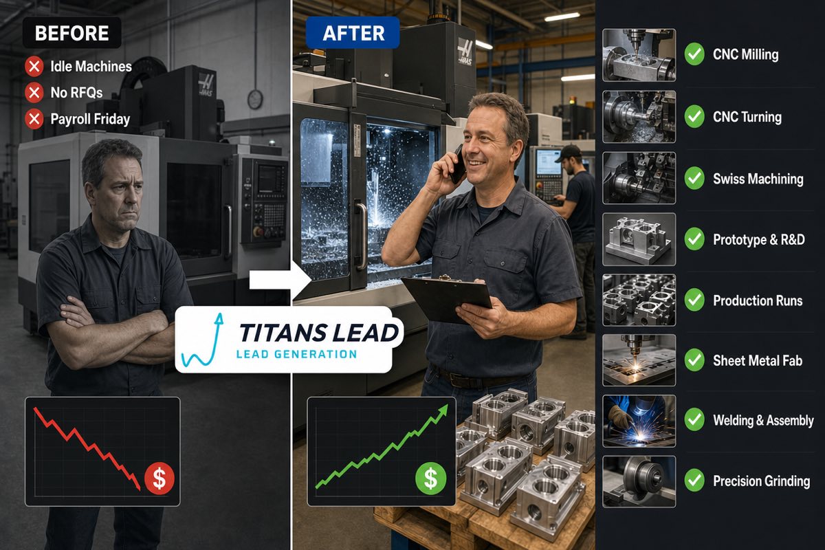 Before and after: from idle CNC machines, no RFQs and payroll due, to a busy machine shop running milling, turning, Swiss machining, prototype, production, sheet metal, welding and grinding work.
