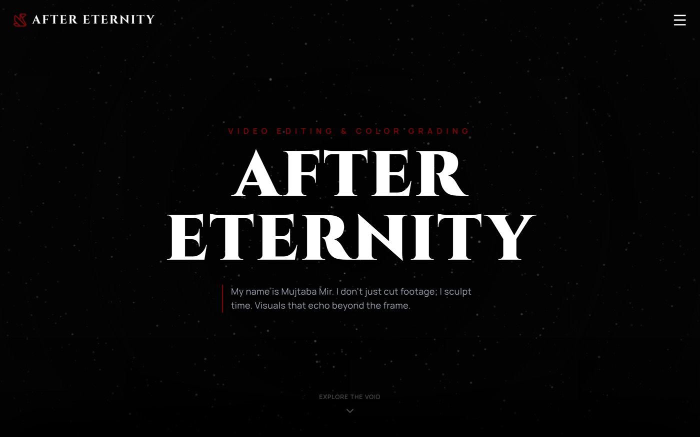 After Eternity website — video editing and color grading