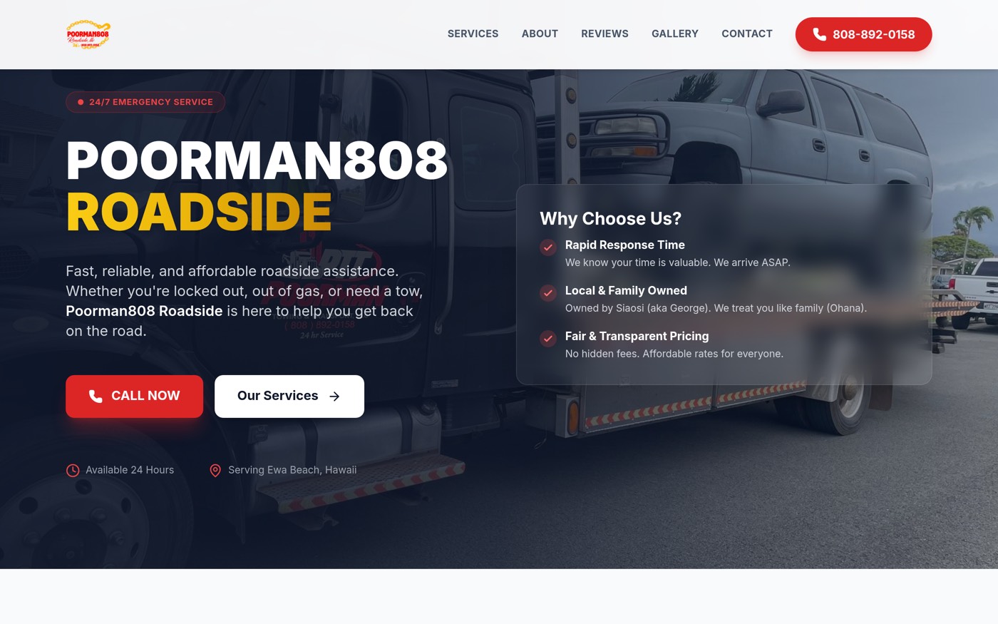 Poorman 808 Roadside website — towing company in Hawaii