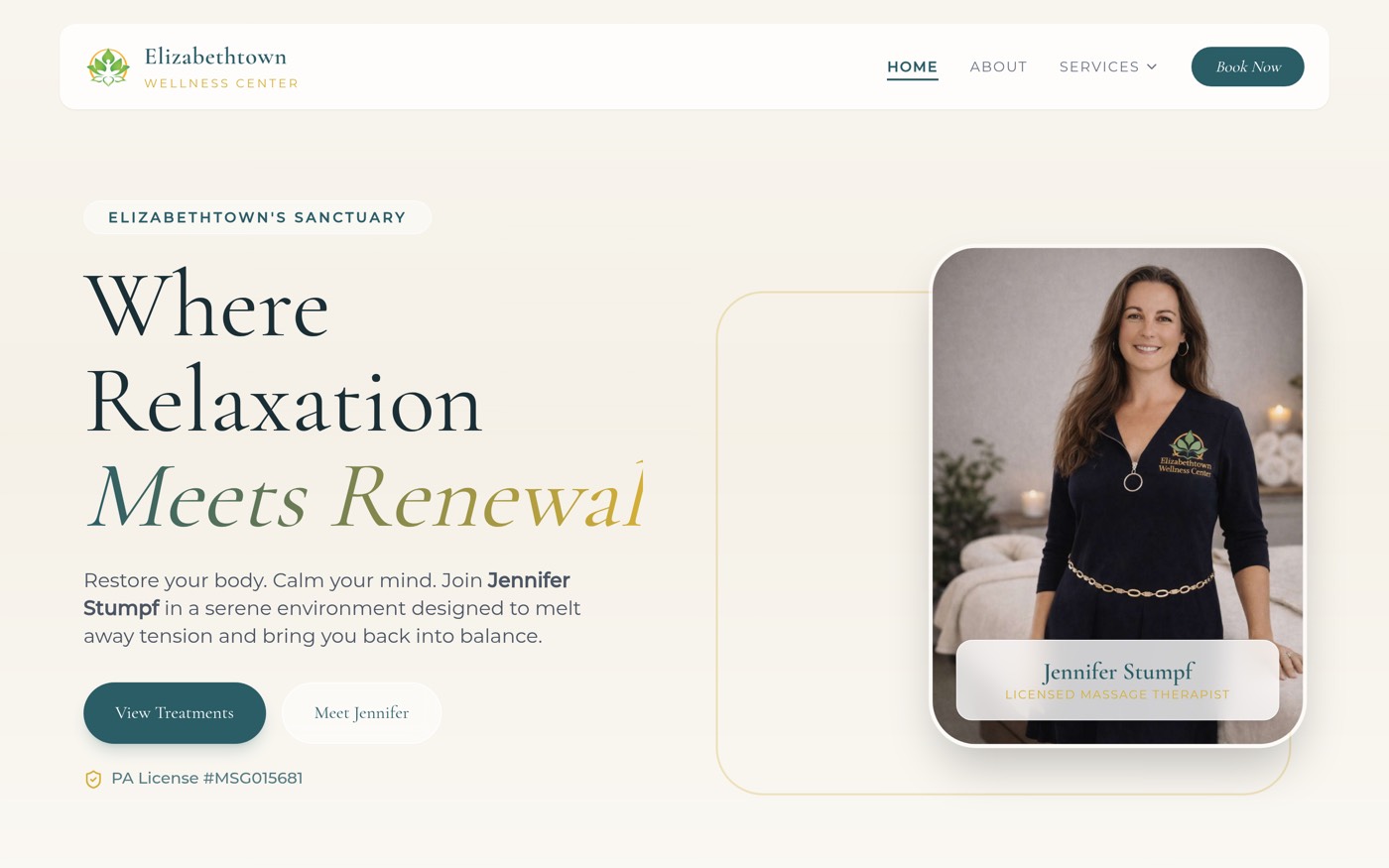 Elizabethtown Wellness Center website — massage and wellness clinic