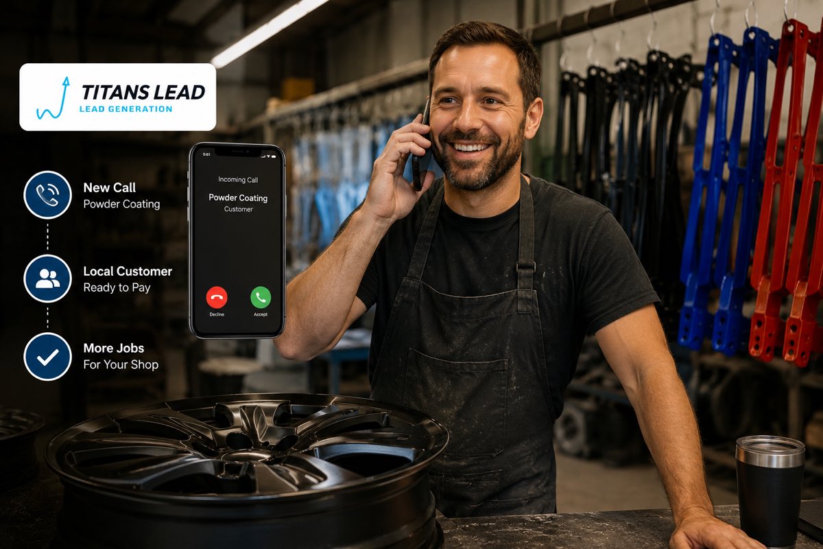 A powder coating shop owner getting a new call from a local customer ready to pay — more jobs for your shop.