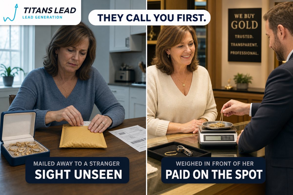 A seller mailing her gold jewellery away to a stranger sight unseen, versus the same seller at a local dealer counter having it weighed in front of her and paid on the spot.